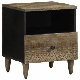 Mesita de noche de madera maciza de mango gris claro 40x33x46cm Mesita de noche de madera maciza de mango gris claro 40x33x46cm