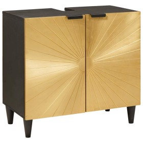 Mueble de lavabo con estante Negro y dorado 62 x 33 x 58 cm