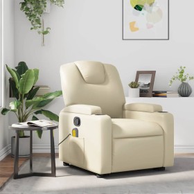 Sillón reclinable de masaje cuero sintético crema