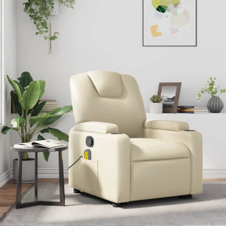 Sillón reclinable de masaje cuero sintético crema