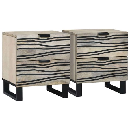 Armario de Noche con cajón 2 pcs Blanco y negro 40 x 33 x 46 cm