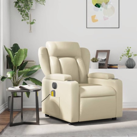 Sillón reclinable de masaje cuero sintético crema