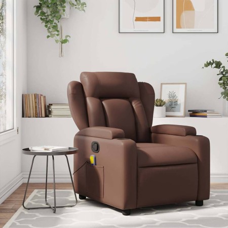 Sillón de masaje reclinable cuero sintético marrón