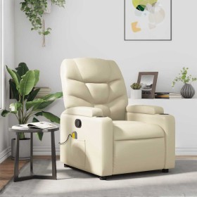 Sillón reclinable de masaje cuero sintético crema