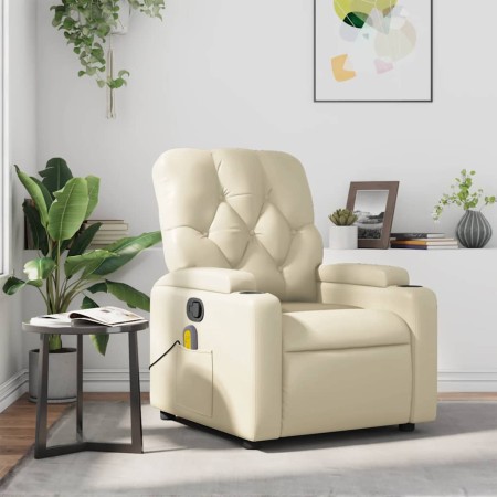 Sillón reclinable de masaje cuero sintético crema