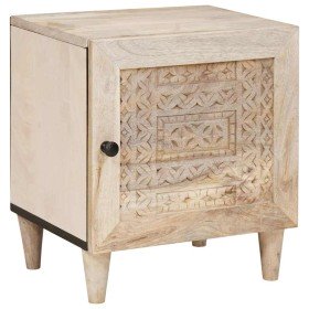 Mesa de Noche Beige 40 x 33 x 46 cm madera maciza de mango Mesa de Noche Beige 40 x 33 x 46 cm madera maciza de mango