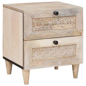 Mesa de Noche Beige 40 x 33 x 46 cm madera maciza de mango Mesa de Noche Beige 40 x 33 x 46 cm madera maciza de mango
