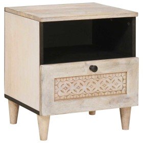 Mesa de Noche Beige 40 x 33 x 46 cm madera maciza de mango Mesa de Noche Beige 40 x 33 x 46 cm madera maciza de mango