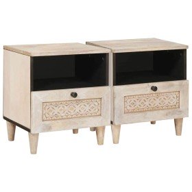 Mesa de Noche con cajón 2 pcs Beige 40 x 33 x 46 cm Mesa de Noche con cajón 2 pcs Beige 40 x 33 x 46 cm