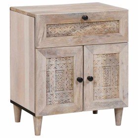 Mesa de Noche Beige 50 x 33 x 60 cm madera maciza de mango Mesa de Noche Beige 50 x 33 x 60 cm madera maciza de mango