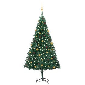 Árbol de Navidad preiluminado con luces y bolas verde 240 cm