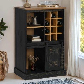 Vinoteca HALDEN con botelleros y puerta corredera negro pino