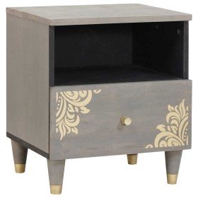 Armario de Noche Gris 40 x 33 x 46 cm madera maciza de mango Armario de Noche Gris 40 x 33 x 46 cm madera maciza de mango