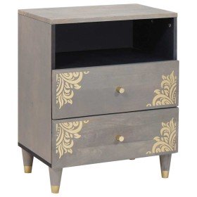 Armario de Noche Gris 50 x 33 x 62 cm madera maciza de mango Armario de Noche Gris 50 x 33 x 62 cm madera maciza de mango