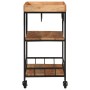 Carrito de bar de madera maciza de acacia y hierro 60x40x80 cm