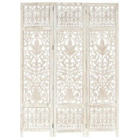Screen 3 panels hand carved white mango wood 120x165 cm by vidaXL, Room dividers - Ref: Foro24-285330, Price: 180,99 €, Disco...