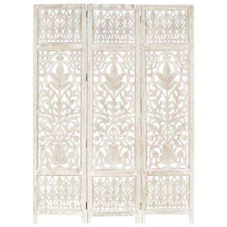 Screen 3 panels hand carved white mango wood 120x165 cm by vidaXL, Room dividers - Ref: Foro24-285330, Price: 180,99 €, Disco...