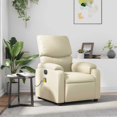 Sillón reclinable de masaje cuero sintético crema