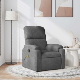 Sillón reclinable de masaje tela de microfibra gris oscuro