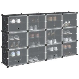 Estantería de cubos con 12 compartimentos y puertas PP negro Estantería de cubos con 12 compartimentos y puertas PP negro