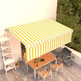 Retractable automatic awning with yellow and white blinds 5x3 m by vidaXL, Awnings - Ref: Foro24-3069348, Price: 507,79 €, Di...