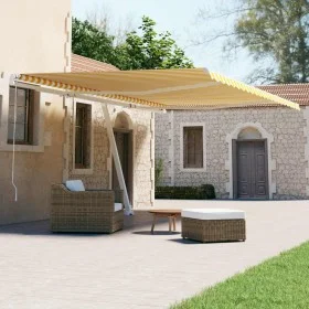 Toldo de pie automático amarillo y blanco 500x300 cm de vidaXL, Toldos - Ref: Foro24-3069588, Precio: 586,60 €, Descuento: %