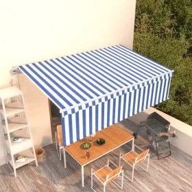 Automatic retractable awning with blue and white blind 5x3 m by vidaXL, Awnings - Ref: Foro24-3069346, Price: 512,31 €, Disco...