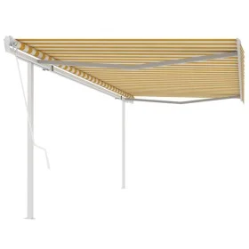 Automatic retractable awning with yellow and white poles 5x3 m by vidaXL, Awnings - Ref: Foro24-3069988, Price: 566,62 €, Dis...