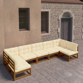 7-teiliges Gartenmöbel-Set Zirbenholzkissen honigbraun von vidaXL, Gartensets - Ref: Foro24-3077187, Preis: 724,73 €, Rabatt: %