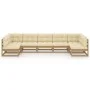 7-piece garden furniture set with cushions, made of brown honey pine wood. by vidaXL, Garden sets - Ref: Foro24-3077187, Pric...