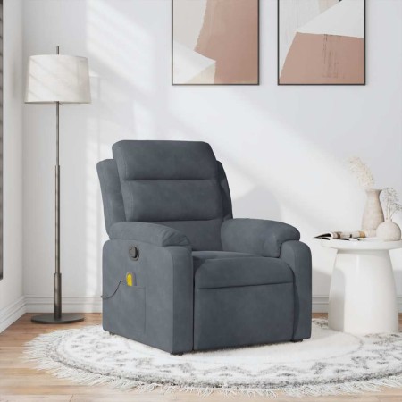 Sillón de masaje reclinable de terciopelo gris oscuro