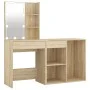 Schminktisch mit LED und Schrank aus Sonoma-Eichensperrholz von vidaXL, Schlafzimmerkommoden - Ref: Foro24-3082020, Preis: 15...