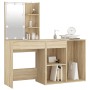 Schminktisch mit LED und Schrank aus Sonoma-Eichensperrholz von vidaXL, Schlafzimmerkommoden - Ref: Foro24-3082020, Preis: 15...