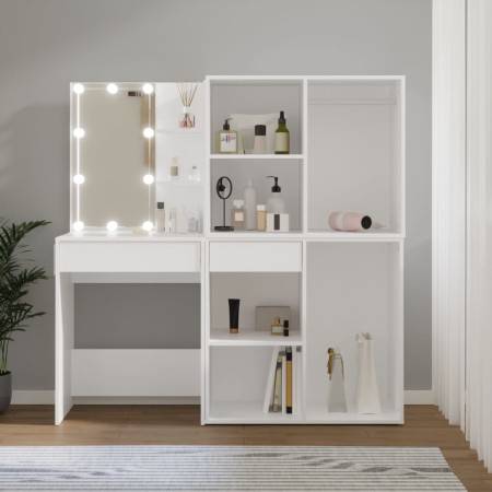 Tocador con LED y 2 armarios madera contrachapada blanco de vidaXL, Tocadores para dormitorios - Ref: Foro24-3082026, Precio:...