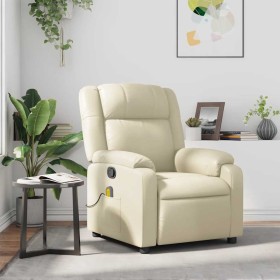 Sillón reclinable de masaje cuero sintético crema
