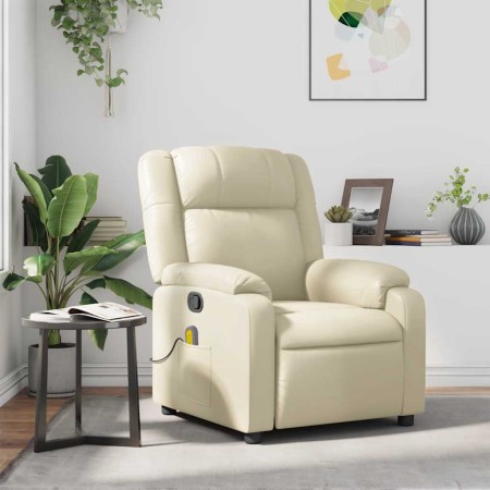 Sillón reclinable de masaje cuero sintético crema