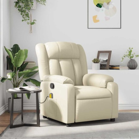 Sillón reclinable de masaje cuero sintético crema