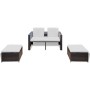 Set muebles de jardín 4 piezas y cojines ratán sintético marrón