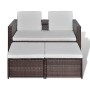 Set muebles de jardín 4 piezas y cojines ratán sintético marrón