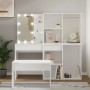 Juego de tocador con LED madera contrachapada blanco