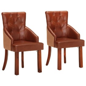 Sillas de comedor 2 unidades cuero de cabra auténtico marrón