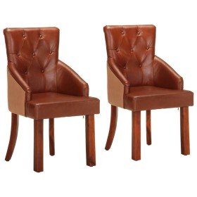 Sillas de comedor 2 unidades cuero de cabra auténtico marrón Sillas de comedor 2 unidades cuero de cabra auténtico marrón