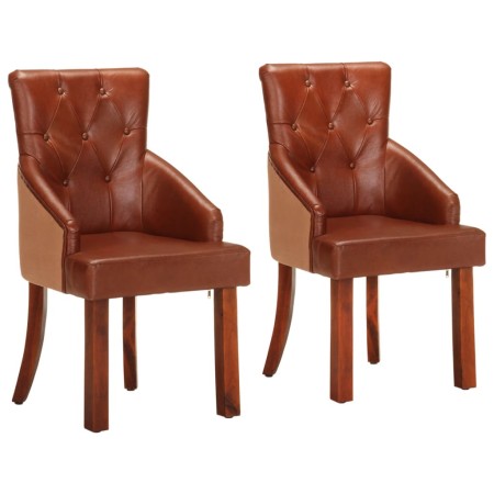 Sillas de comedor 2 unidades cuero de cabra auténtico marrón