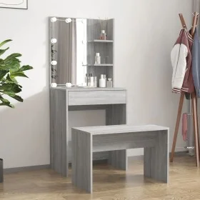 Juego de tocador con LED madera contrachapada gris Sonoma de vidaXL, Tocadores para dormitorios - Ref: Foro24-3114137, Precio...