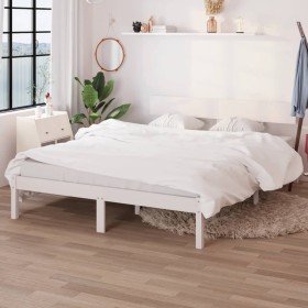 Estructura de cama de madera maciza de pino blanco 160x200 cm