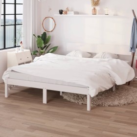 Estructura de cama de madera maciza de pino blanco 160x200 cm de vidaXL, Camas y somieres - Ref: Foro24-810158, Precio: 150,0...