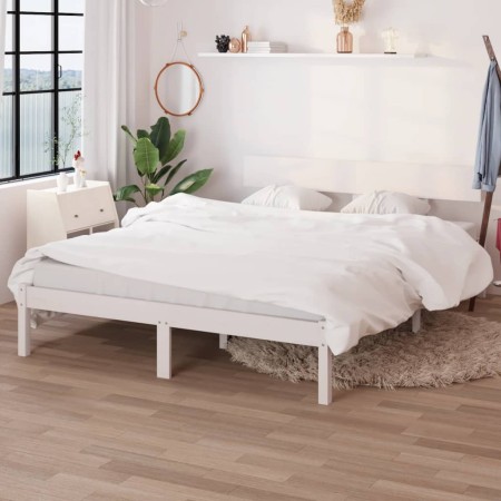 Massiver Bettrahmen aus weißem Kiefernholz, 160 x 200 cm von vidaXL, Betten und Lattenroste - Ref: Foro24-810158, Preis: 150,...