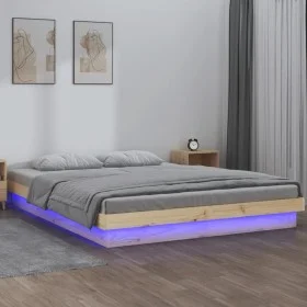 Bed frame with LED solid wood 140x190 cm by vidaXL, Beds and slatted bases - Ref: Foro24-820017, Price: 166,93 €, Discount: %