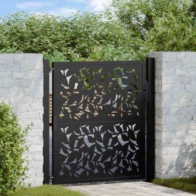 Puerta de jardín diseño hoja de acero negra 105x106 cm Puerta de jardín diseño hoja de acero negra 105x106 cm