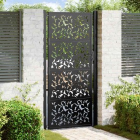 Puerta de jardín de diseño de hojas de acero negra 105x205 cm Puerta de jardín de diseño de hojas de acero negra 105x205 cm